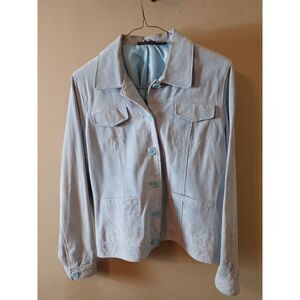 Relativity XL Light Blue Suede Button Front Shirt Blouse Vintage 90s